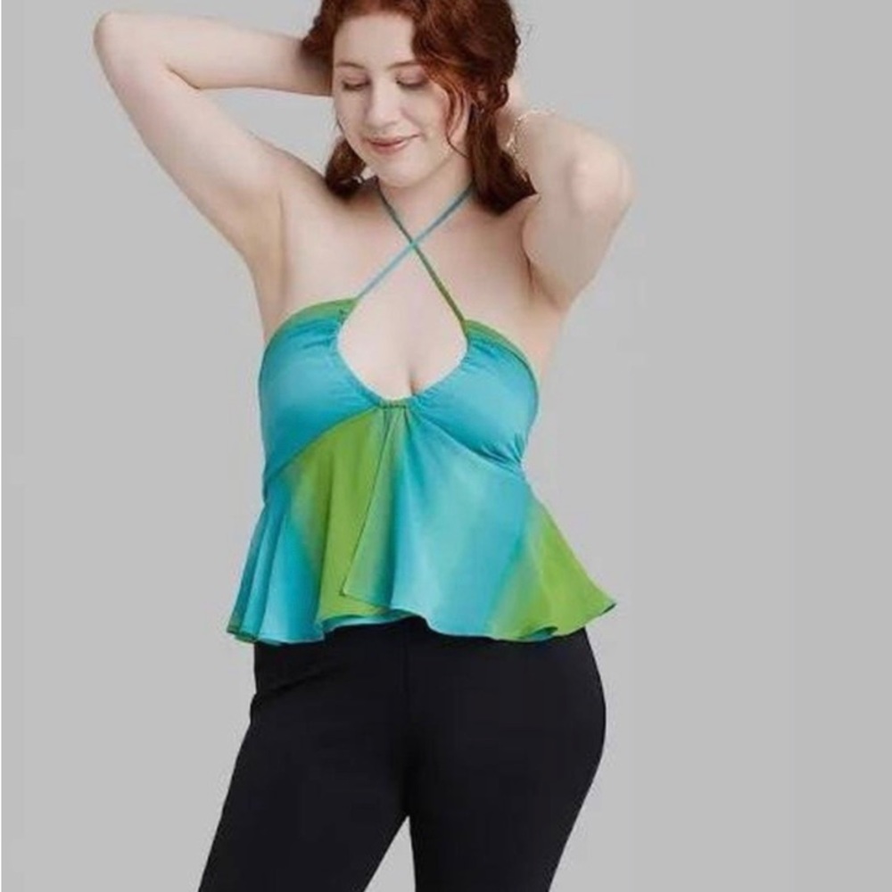 Blue and green y2k halter top